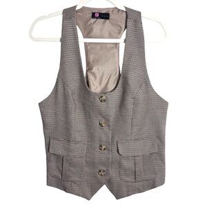 Kancy Kole Multi Brown Houndstooth Button Front Vest Women’s Large Modern Career